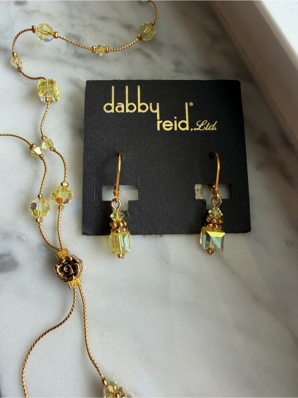 Vintage Dabby Reid Yellow Crystal Drop Earrings - Gold Tone